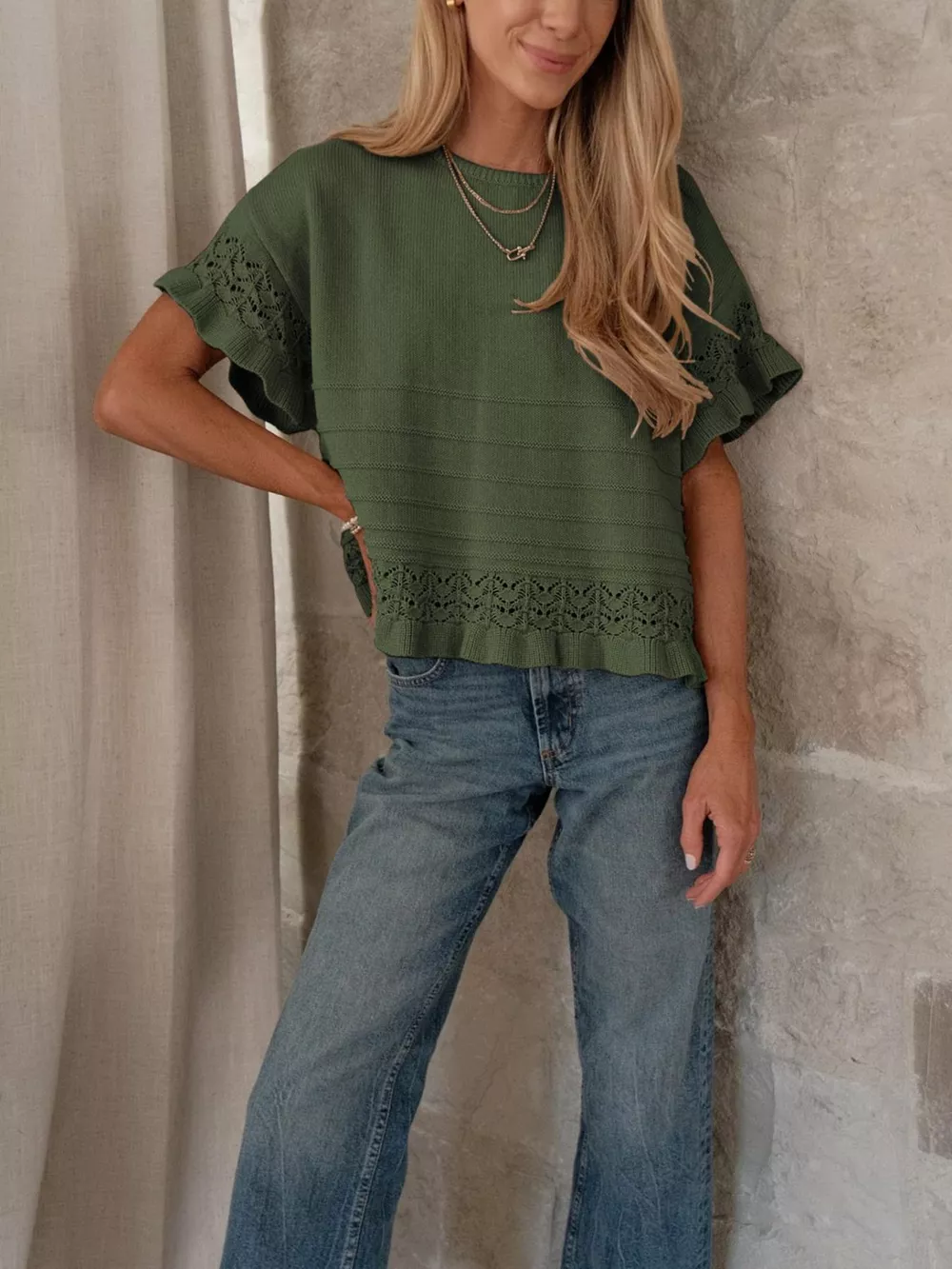 Lace Trimmed Knit Top, image 9