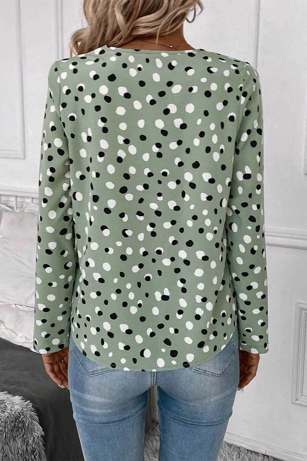 Printed V-Neck Long Sleeve Blouse, image 5