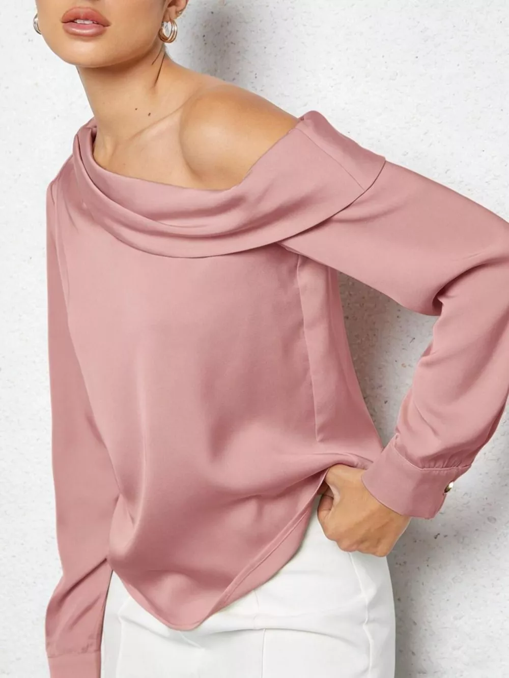 One-Shoulder Satin Blouse, image 2