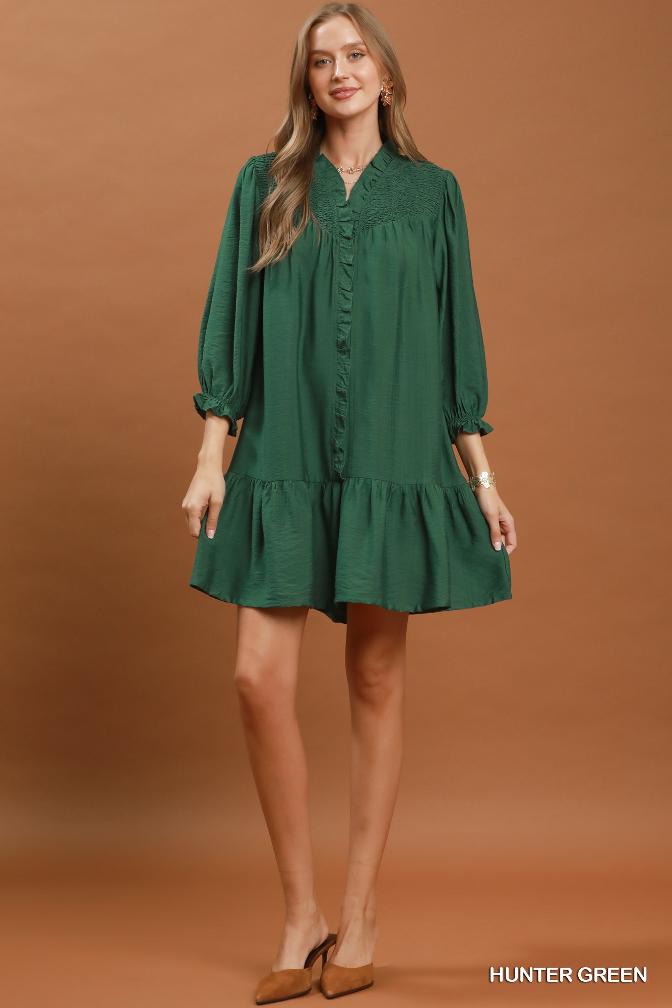 Smocked Ruffle Detail Tiered Mini Dress, image 4