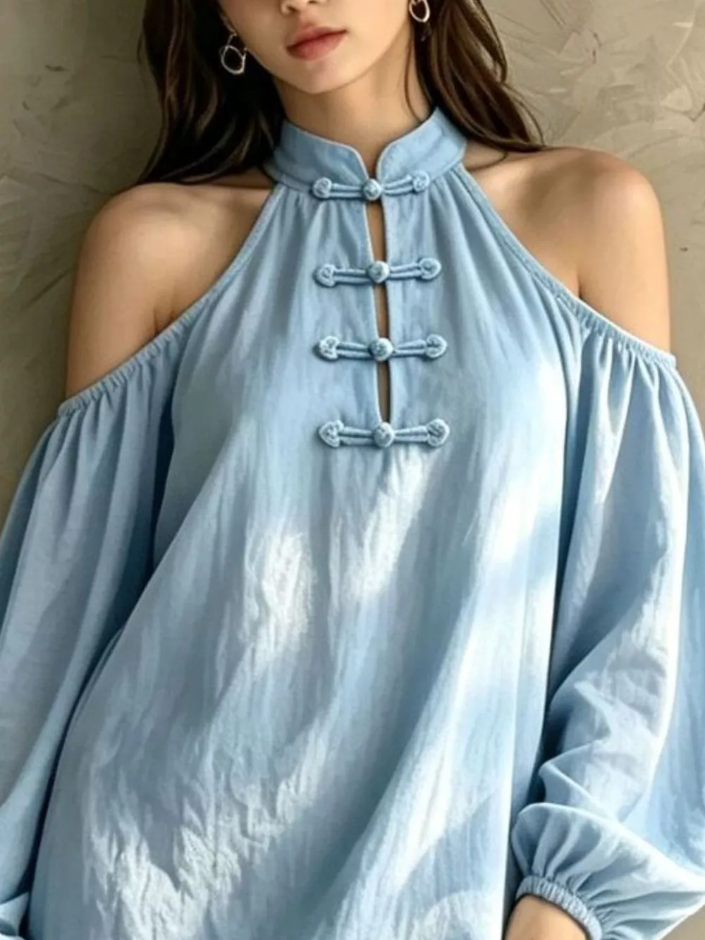 Cold-Shoulder Balloon Sleeve Mini Dress, image 5