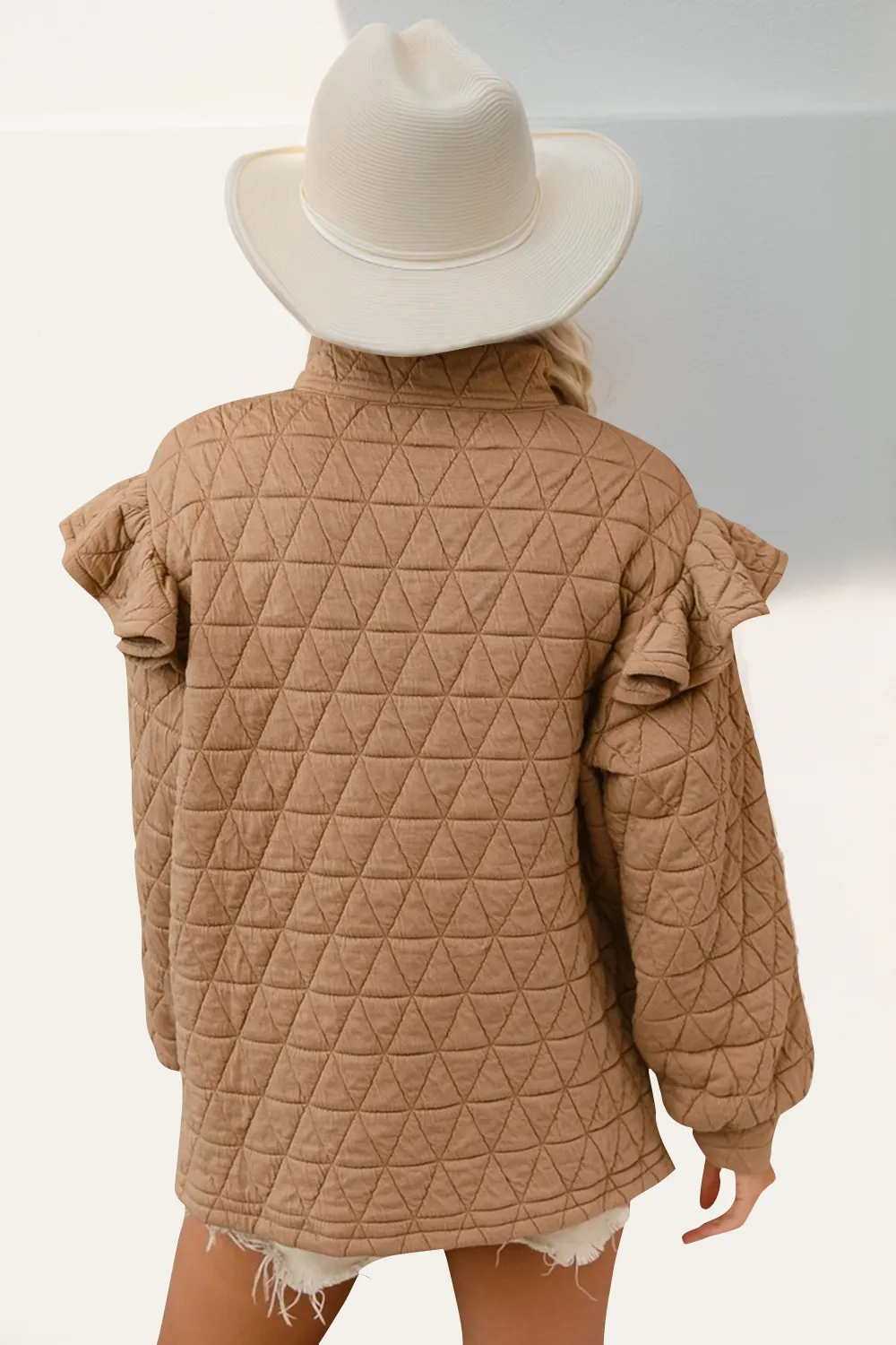 Ruffled Texture Half Zip Long Sleeve Sweatshirt, image 2