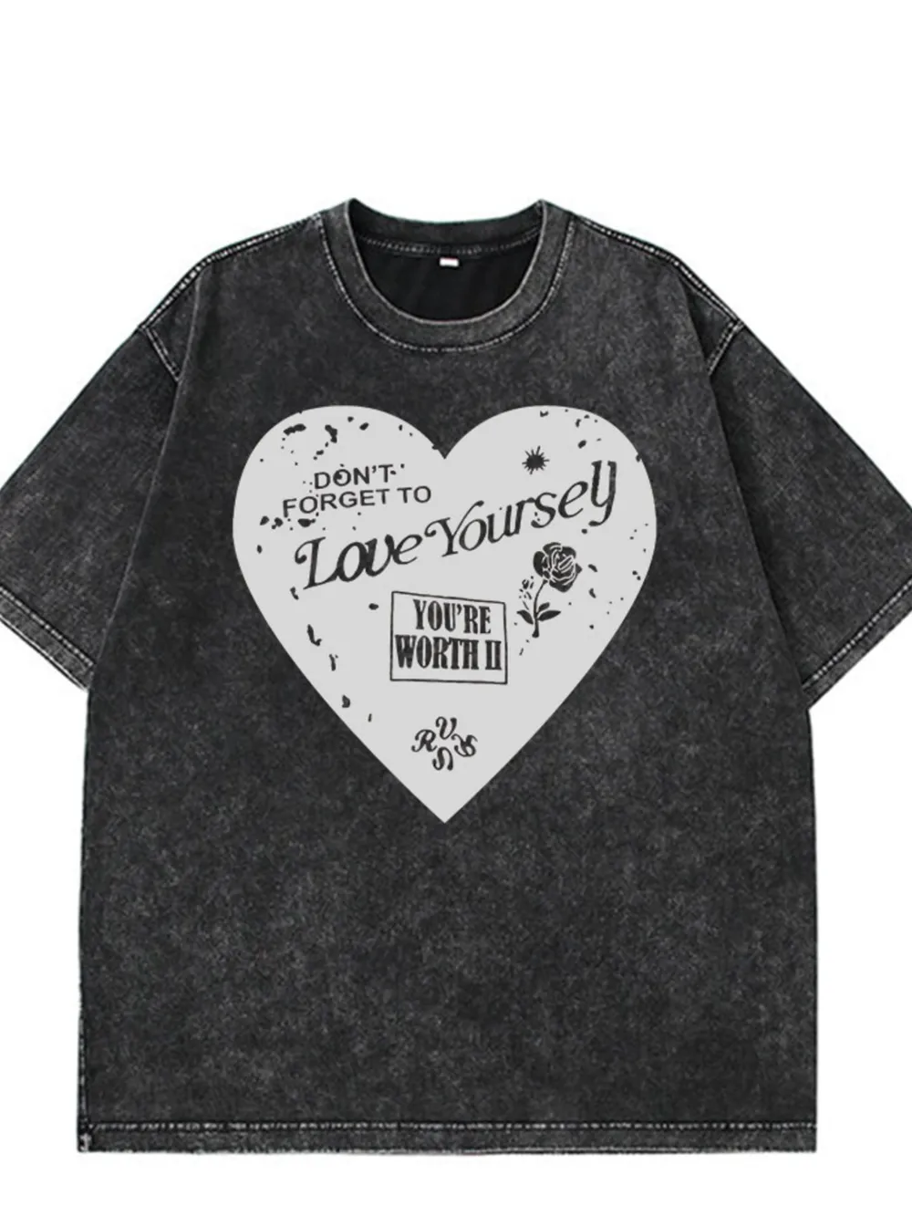 Heart Round Neck Short Sleeve T-Shirt