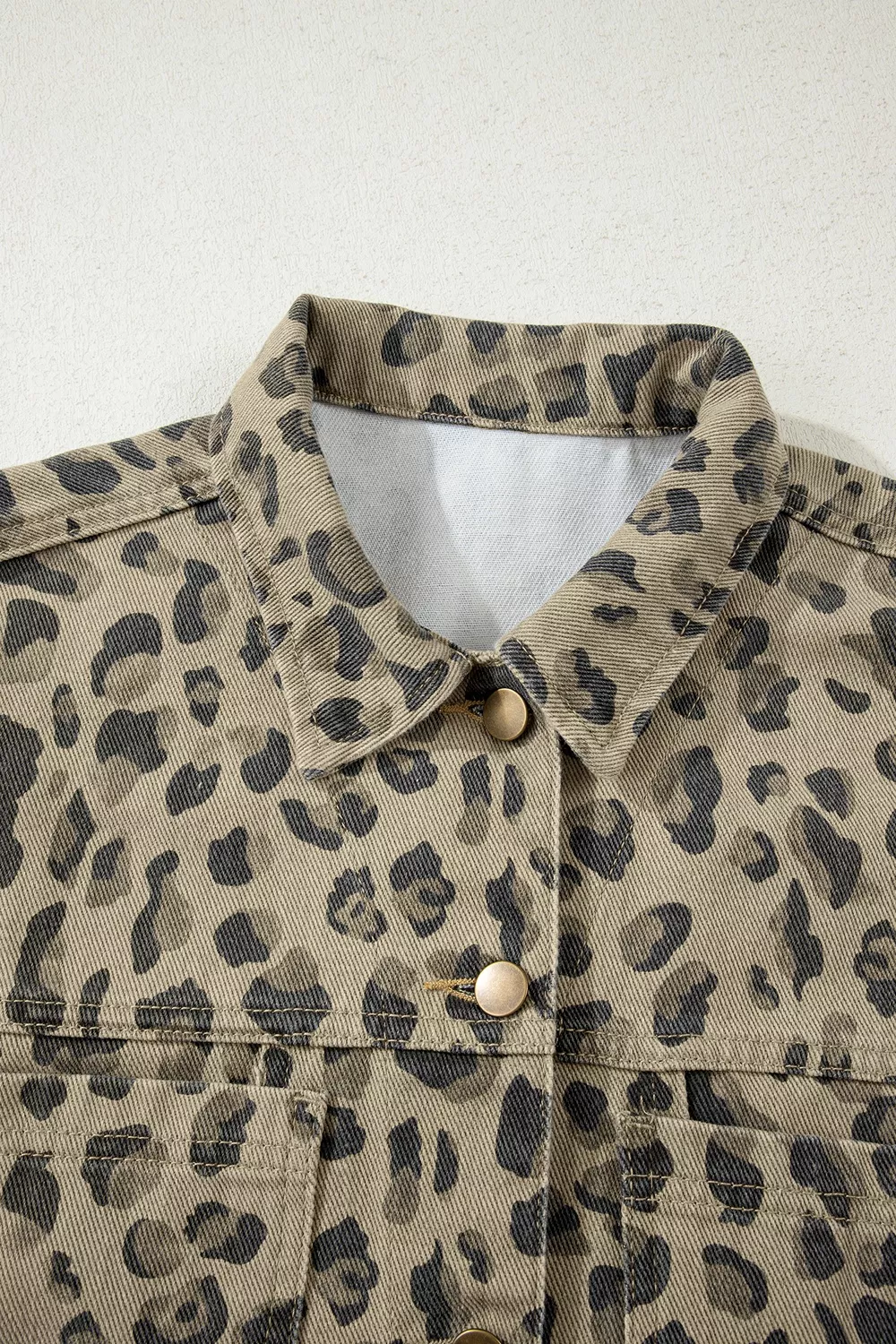 Leopard Print Seam Detail Button Down Denim Jacket, image 5