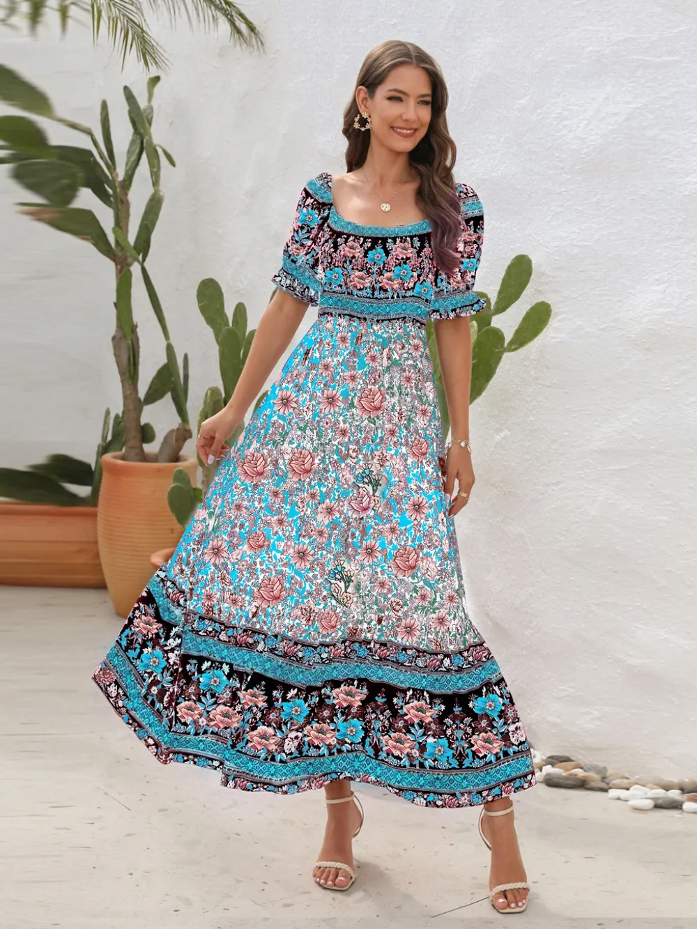 Floral Flounce Sleeve Midi Dress, image 9
