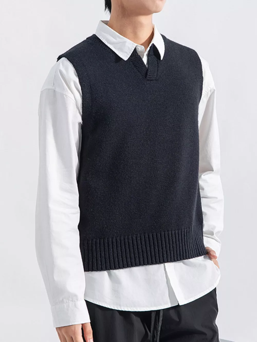 Men's Plus Size Ribbed Hem Sweater Vest, image 3