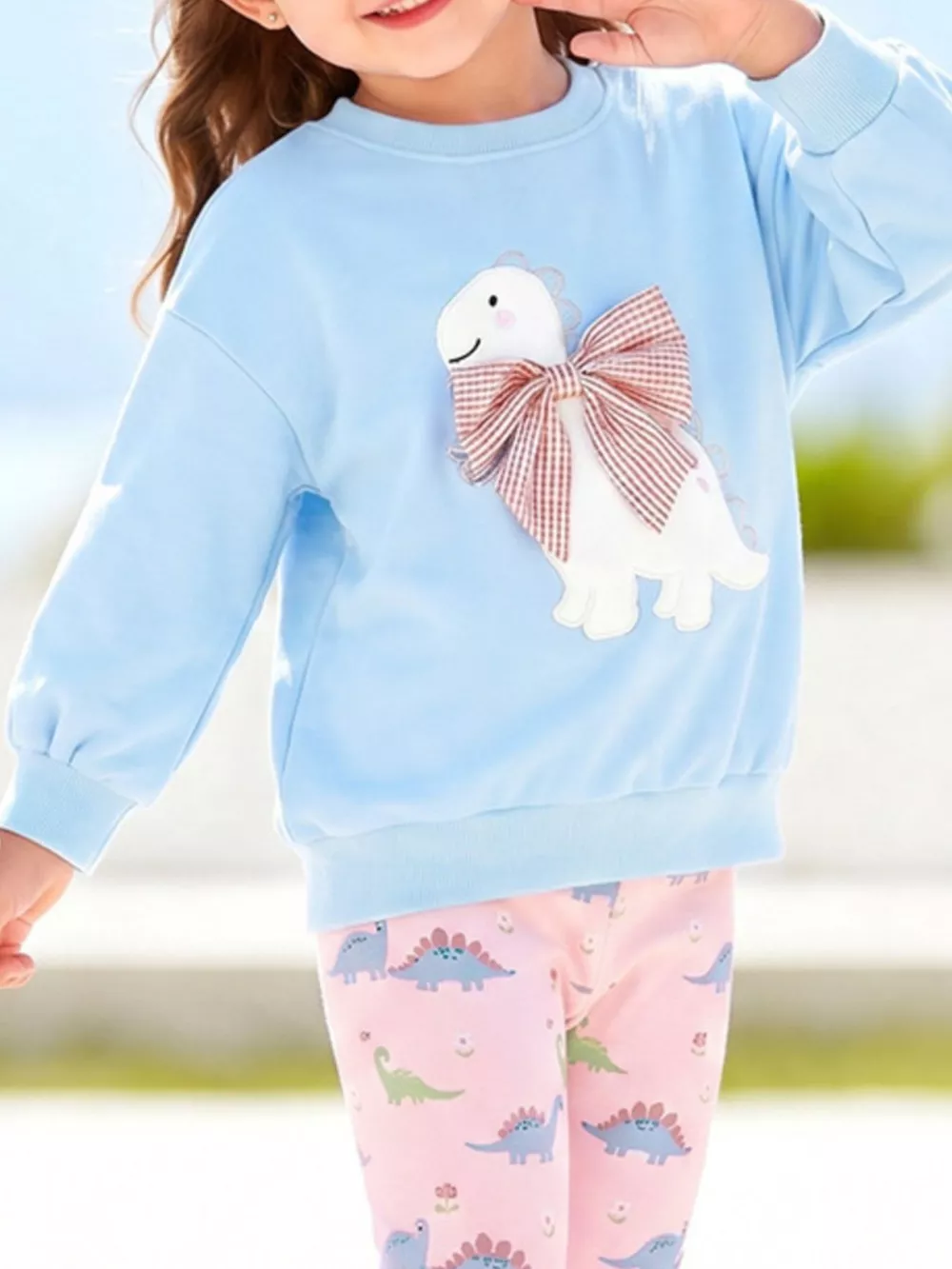 Children's Dinosaur Applique Sweatshirt and Printed Leggings Set, image 2