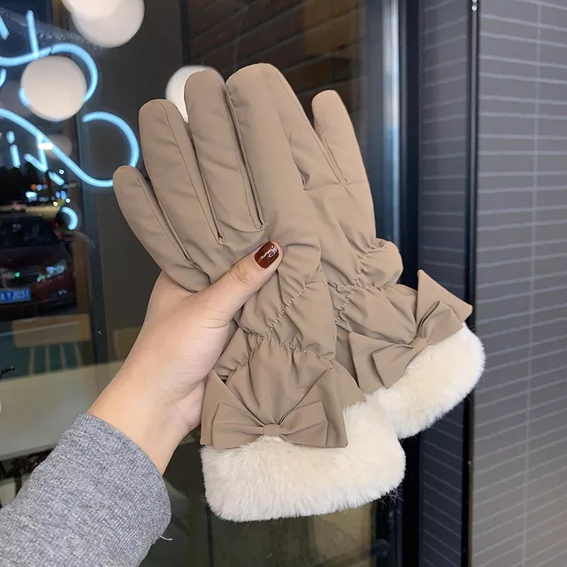 Warm Fleece Lined Bow Gloves, image 2