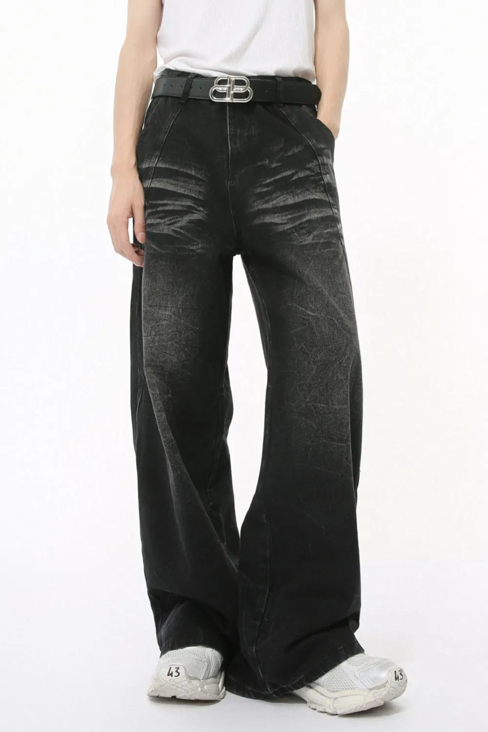 Washed Cat Whiskered Wide Leg Jeans, image 3