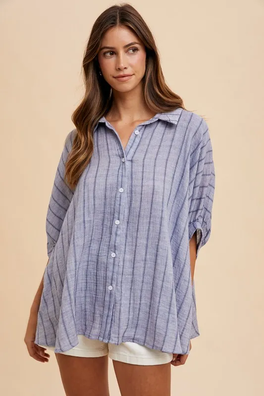 Striped Button Up Half Sleeve Shirt, image 4