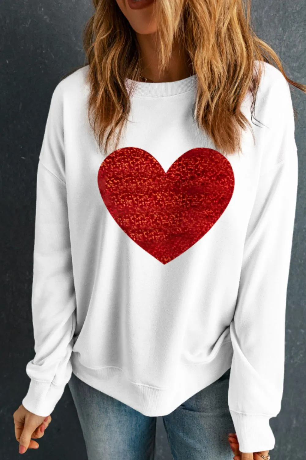 Valentine’s Day Heart Round Neck Long Sleeve Sweatshirt, image 3