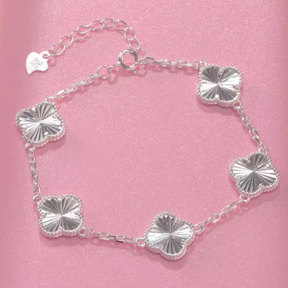 925 Sterling Silver Chain Four Leaf Clover Bracelet, image 4