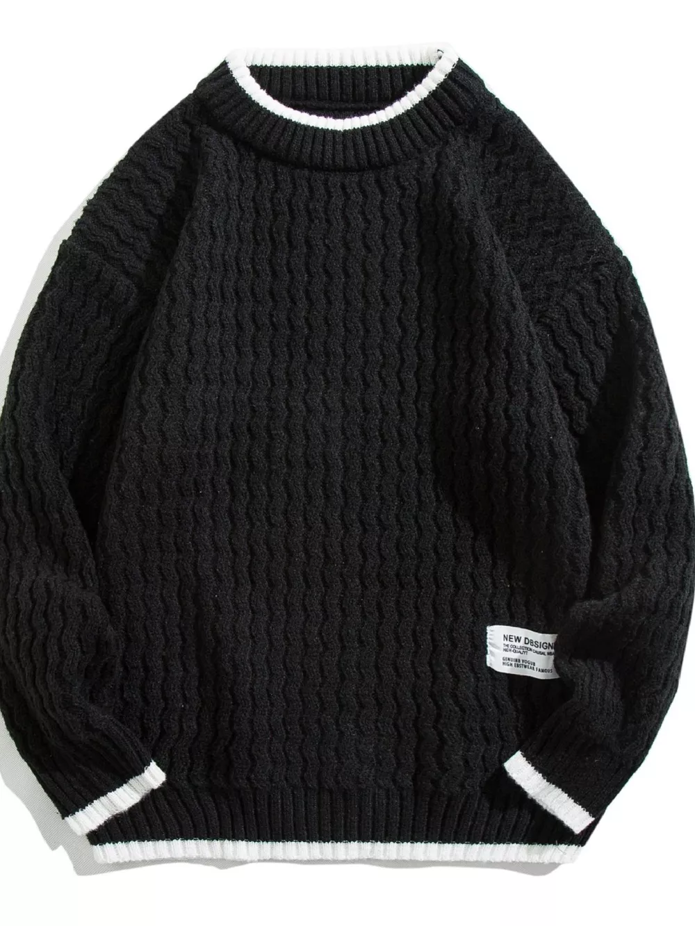 Men's Plus Size Round Neck Textured Knit Sweater, image 2