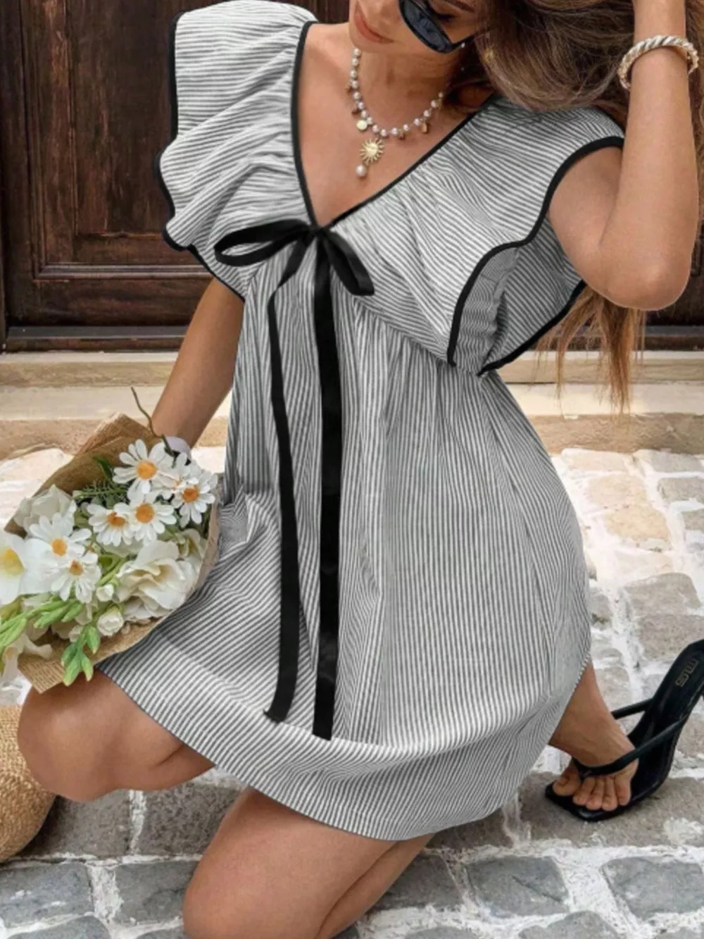 Striped Ruffle Sleeve Mini Dress, image 8