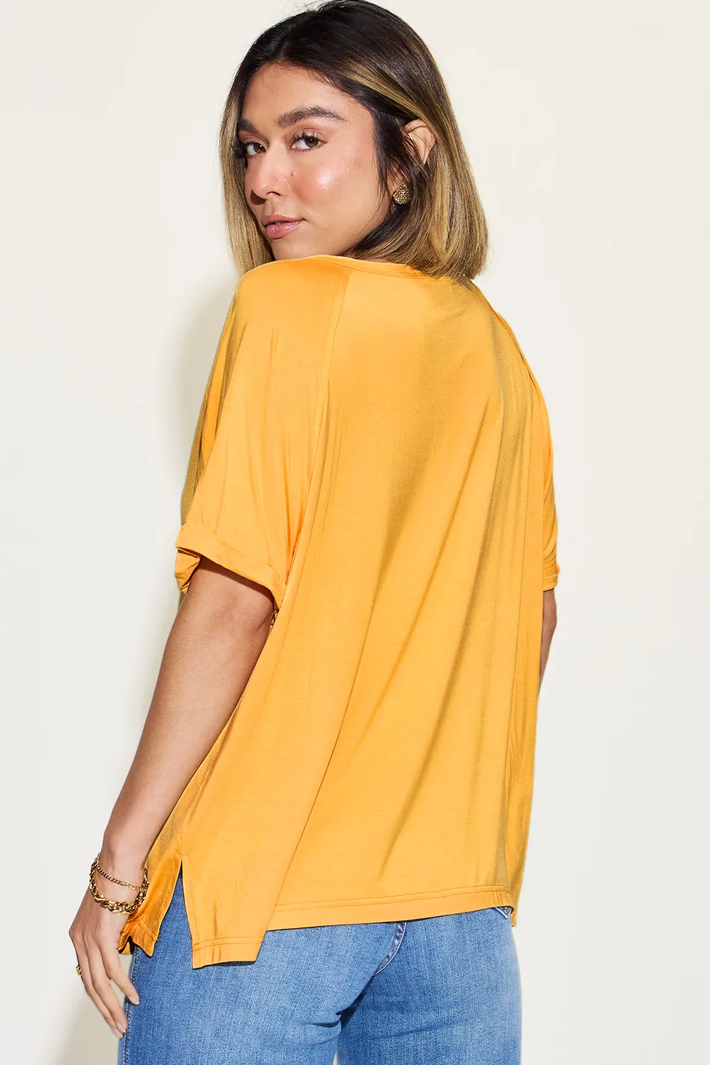Full Size Bamboo Slit V-Neck Short Sleeve T-Shirt, image 15