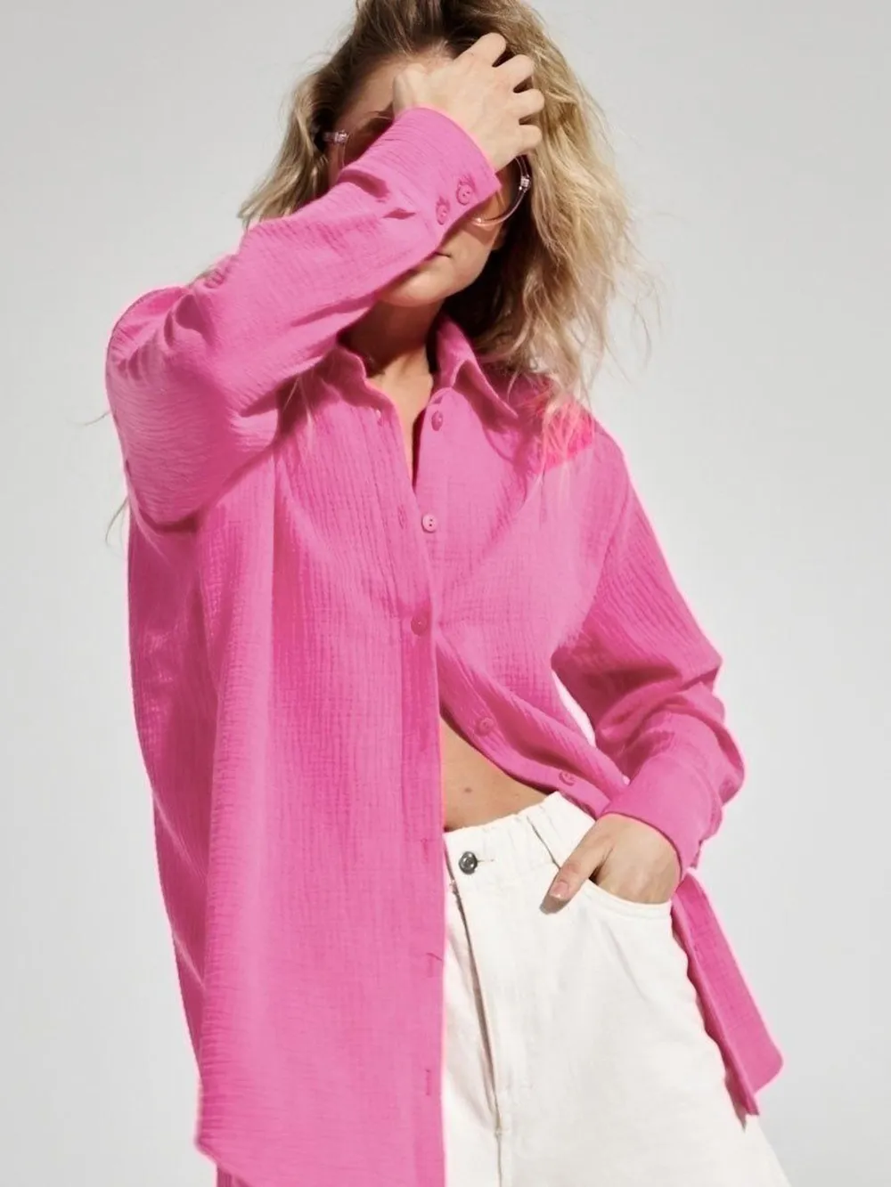 Textured Collared Neck Long Sleeve Shirt, image 10
