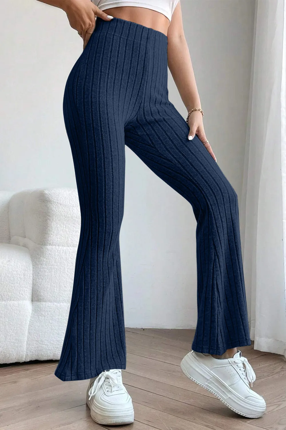 Full Size Ribbed High Waist Flare Pants, image 14