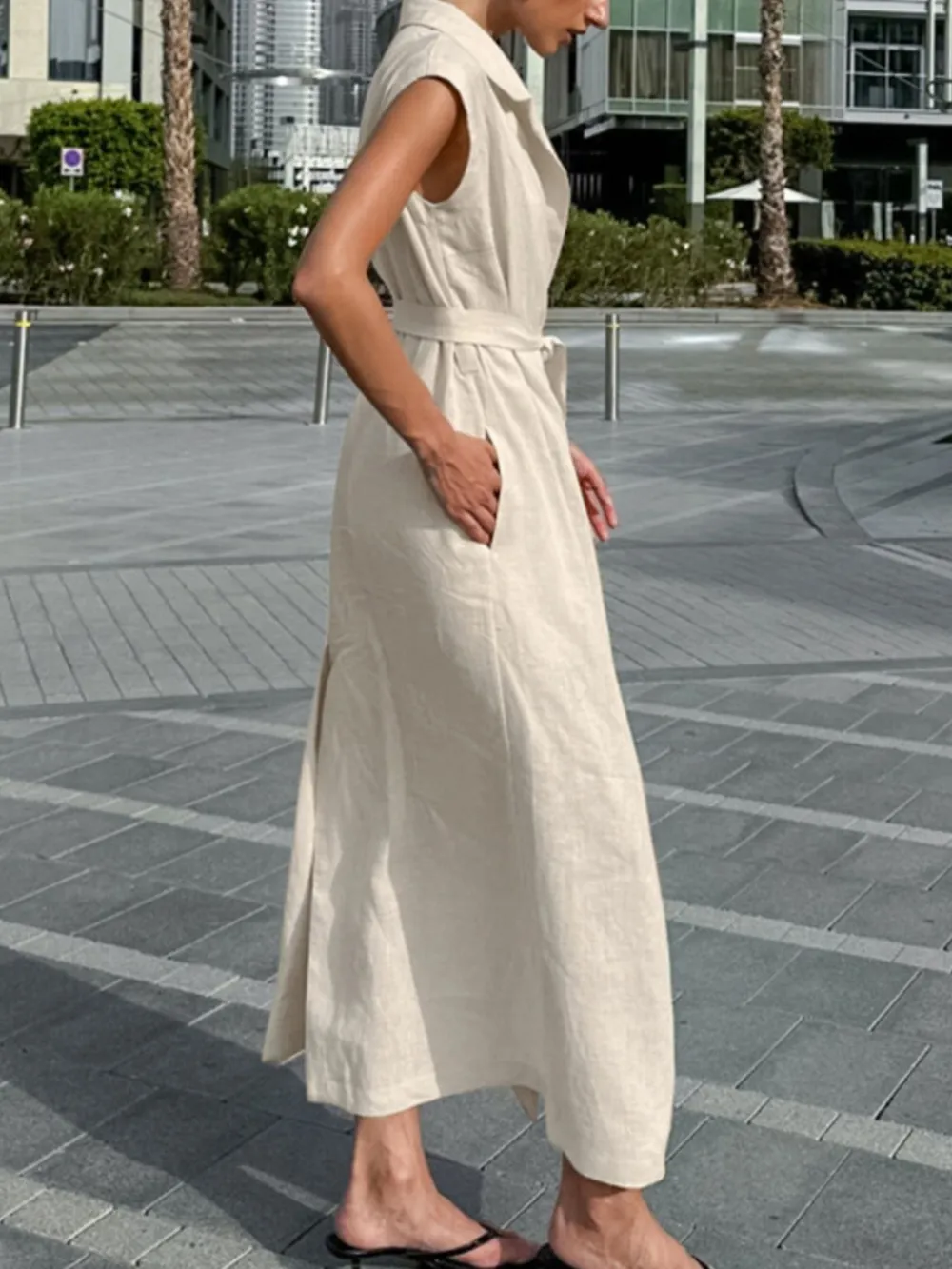 Tie Waist Cap Sleeve Maxi Dress, image 2