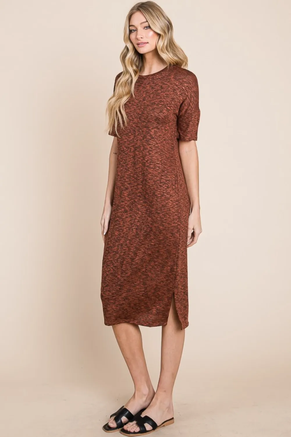 Round Neck Side Slit Midi Dress, image 3