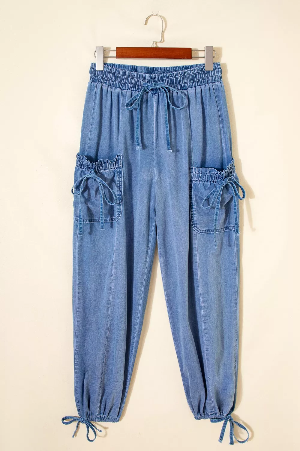 Drawstring Elastic Waist Pocketed Loose Jeans, image 3