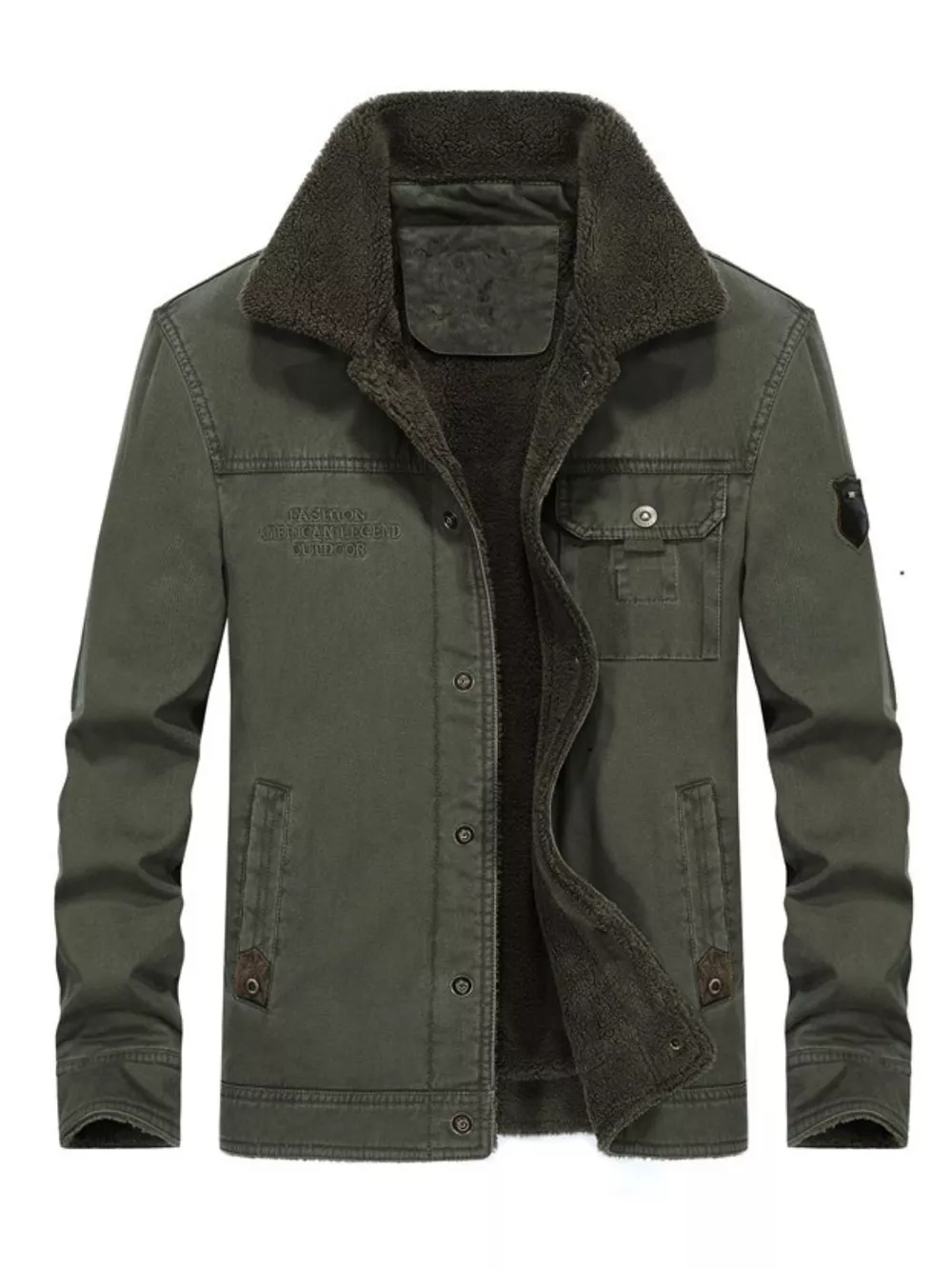 Men's Plus Size Solid Color Sherpa Lined Jacket