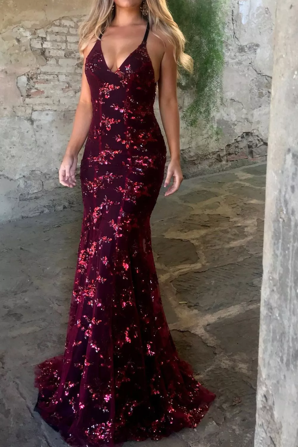 Full Size Sequin Tie Back V-Neck Maxi Dress Plus Size, image 15
