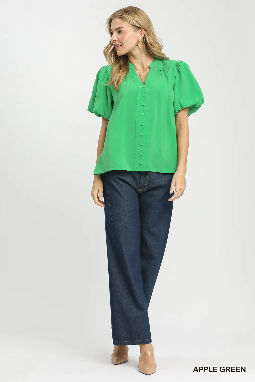 Button-Down Puff Sleeve Shirt, image 4