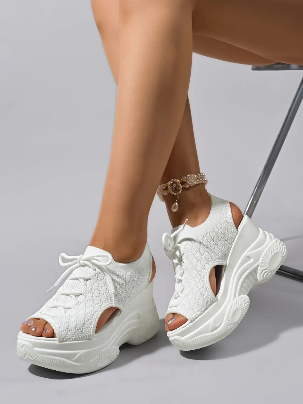 Cutout Lace Up Platform Wedge Sandals, image 3