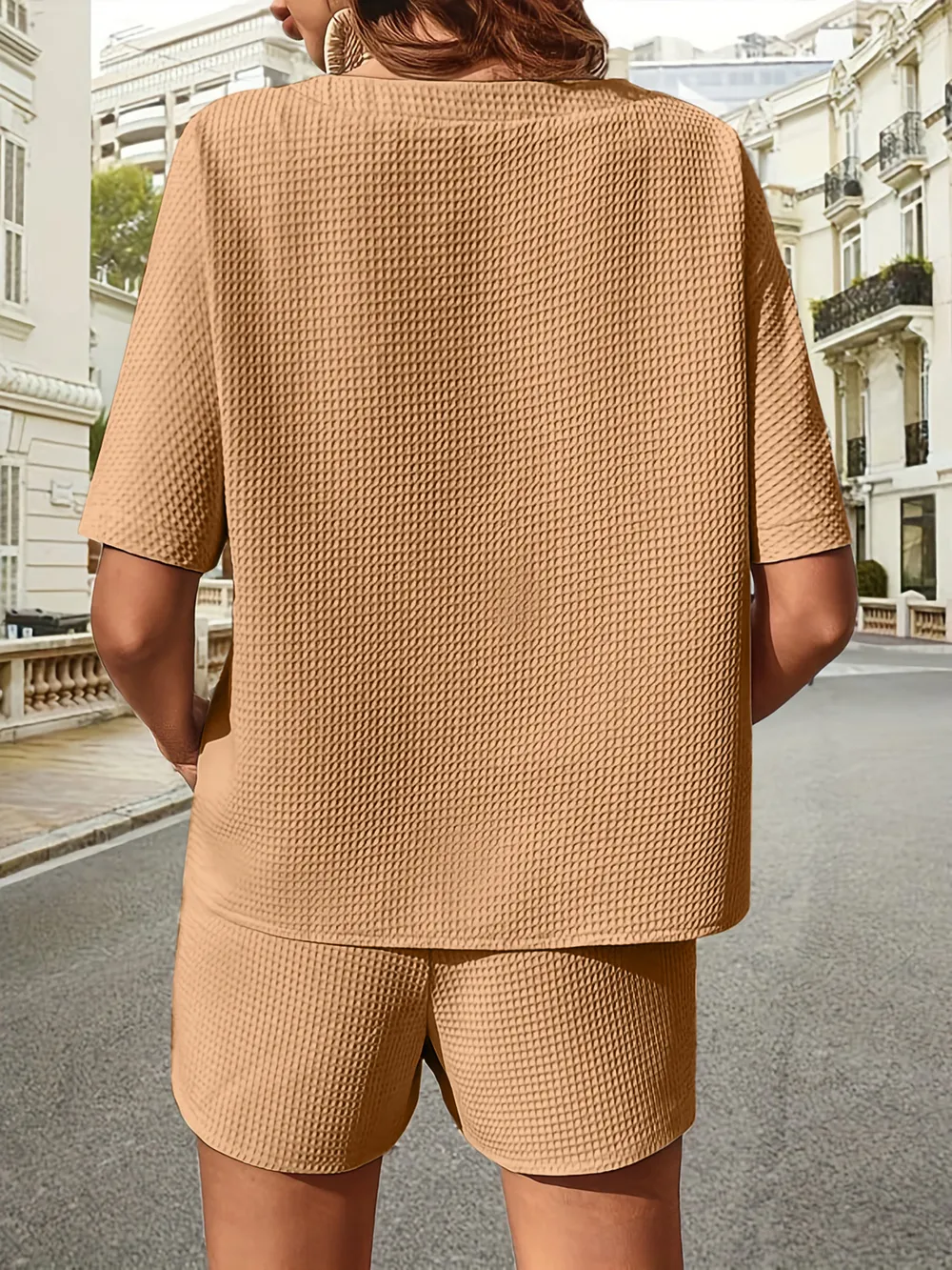 Waffle-Knit Half Sleeve Top and Shorts Set, image 15