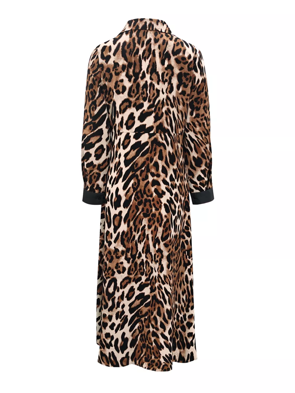 Leopard Print Long Sleeve Shirt Dress with Contrast Trim, image 9