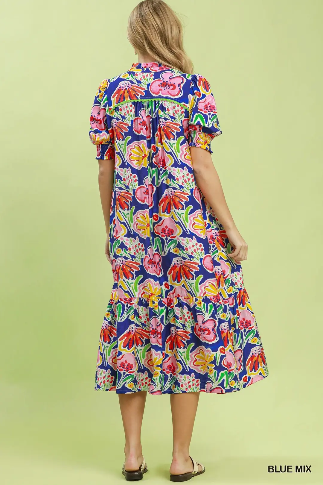 Floral Print Puff Sleeve Tiered Midi Dress, image 4