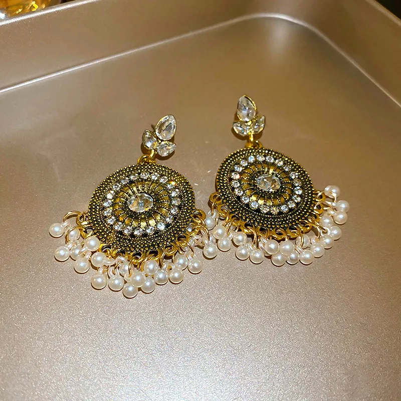 Rhinestone Alloy Bead Dangle Earrings, image 3