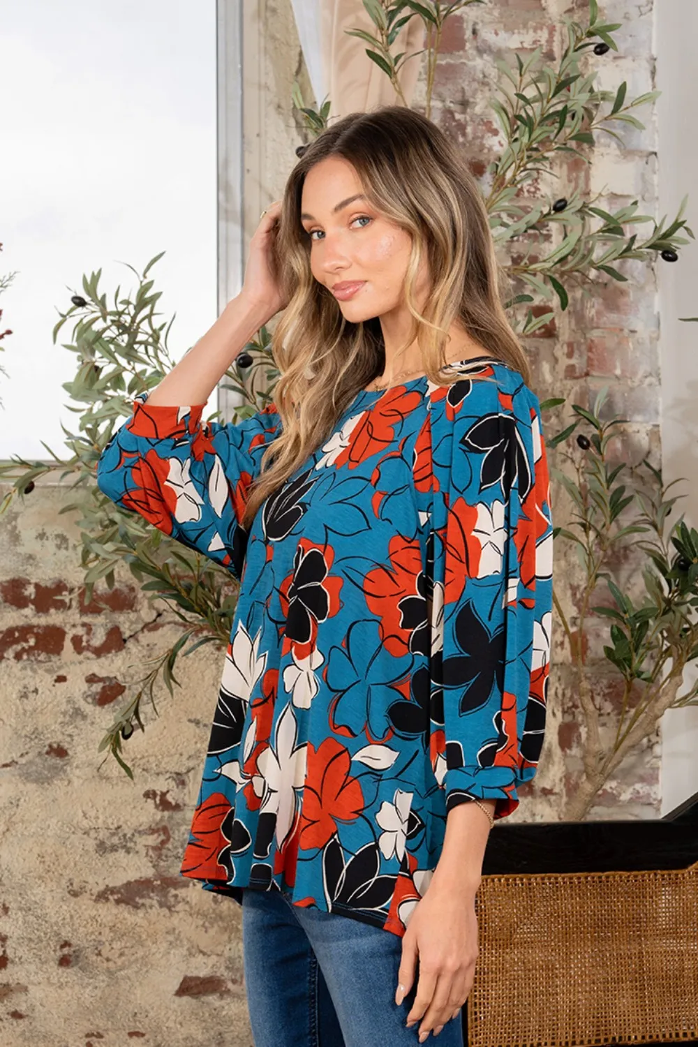Full Size Printed Boat Neck Blouse, image 3