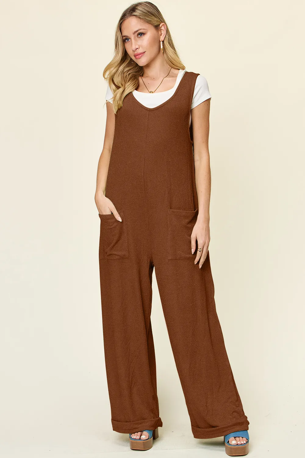 Full Size Texture Sleeveless Wide Leg Jumpsuit, image 12