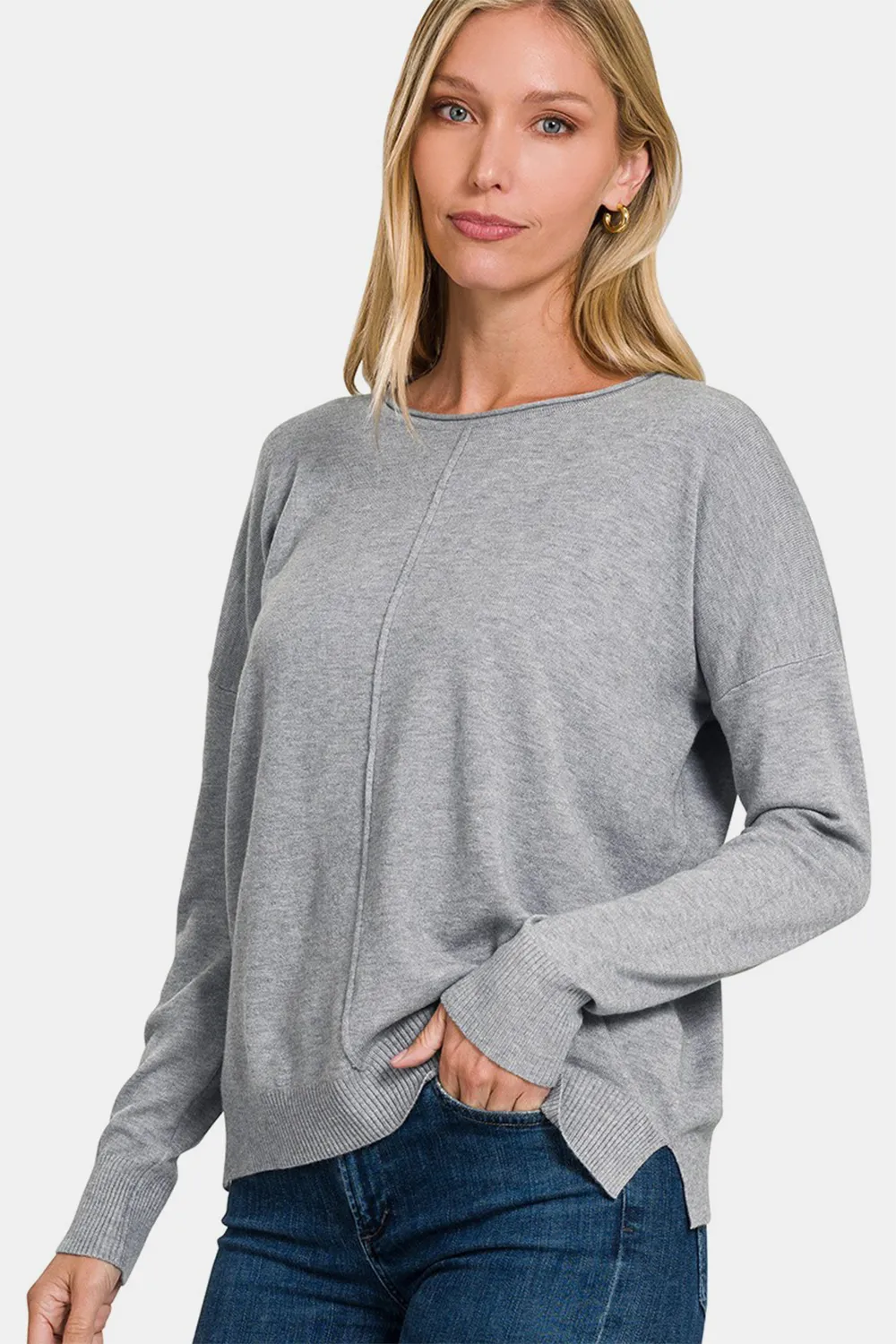 Front Seam Round Neck Sweater, image 3