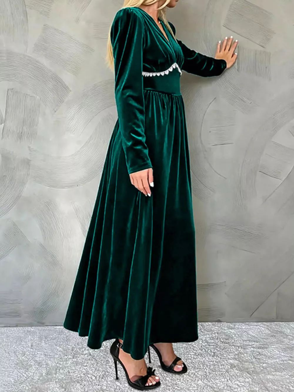 Velvet V-Neck Long Sleeve Maxi Dress, image 3