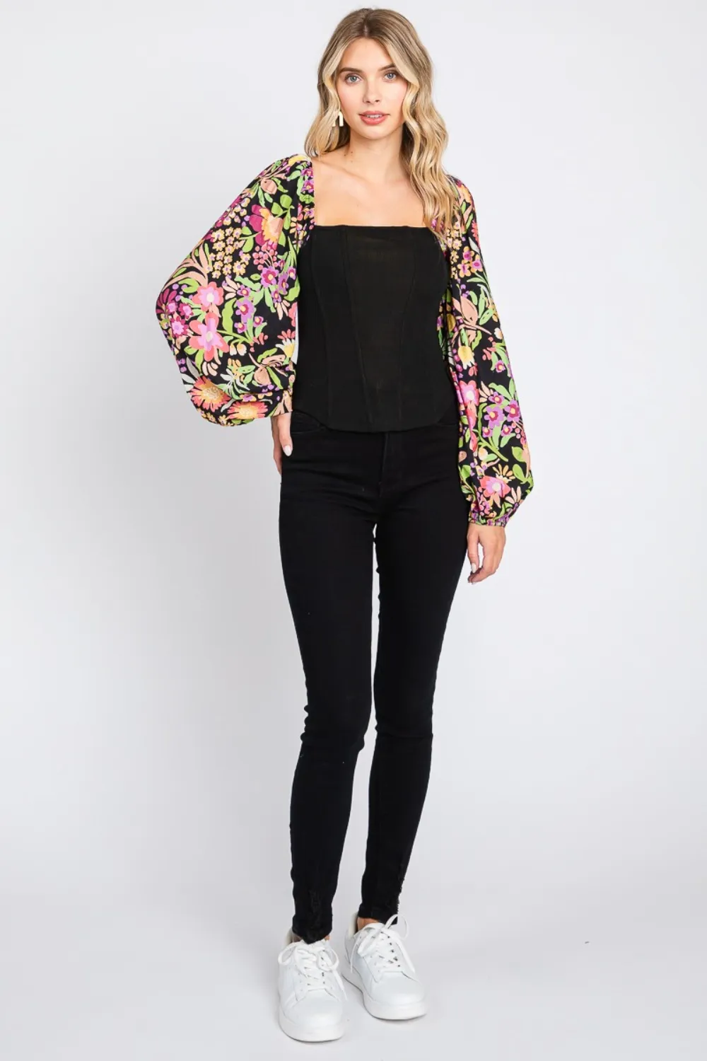 Full Size Floral Balloon Sleeve Blouse, image 4