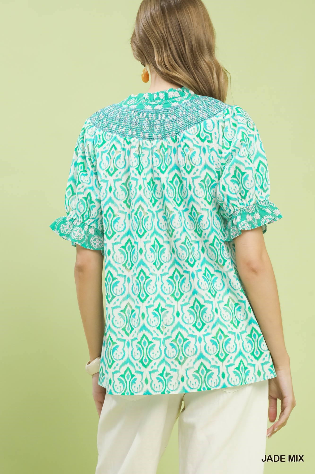 Mix Boho Puff Sleeve Smocked Top, image 3