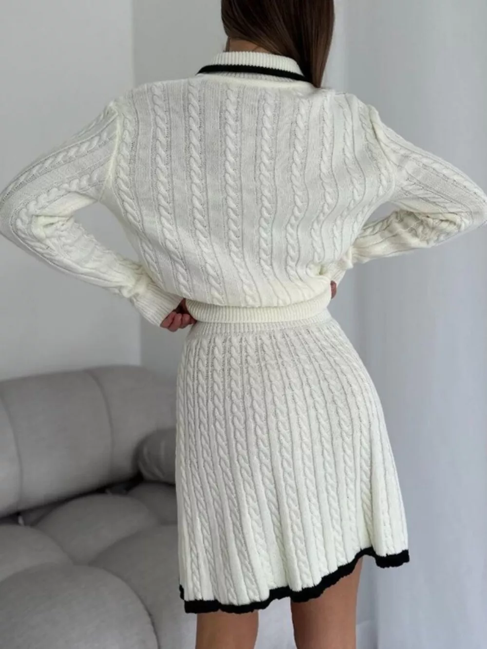 Cable Knit Long Sleeve Top and Skirt Sweater Set, image 5