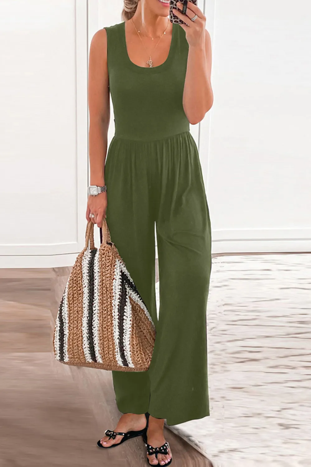 Full Size Scoop Neck Wide Strap Jumpsuit, image 7