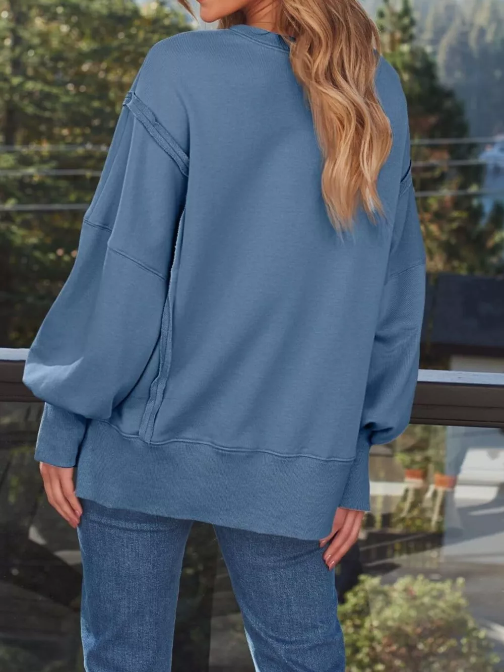 Side Slit Long Sleeve Oversized Sweatshirt, image 5