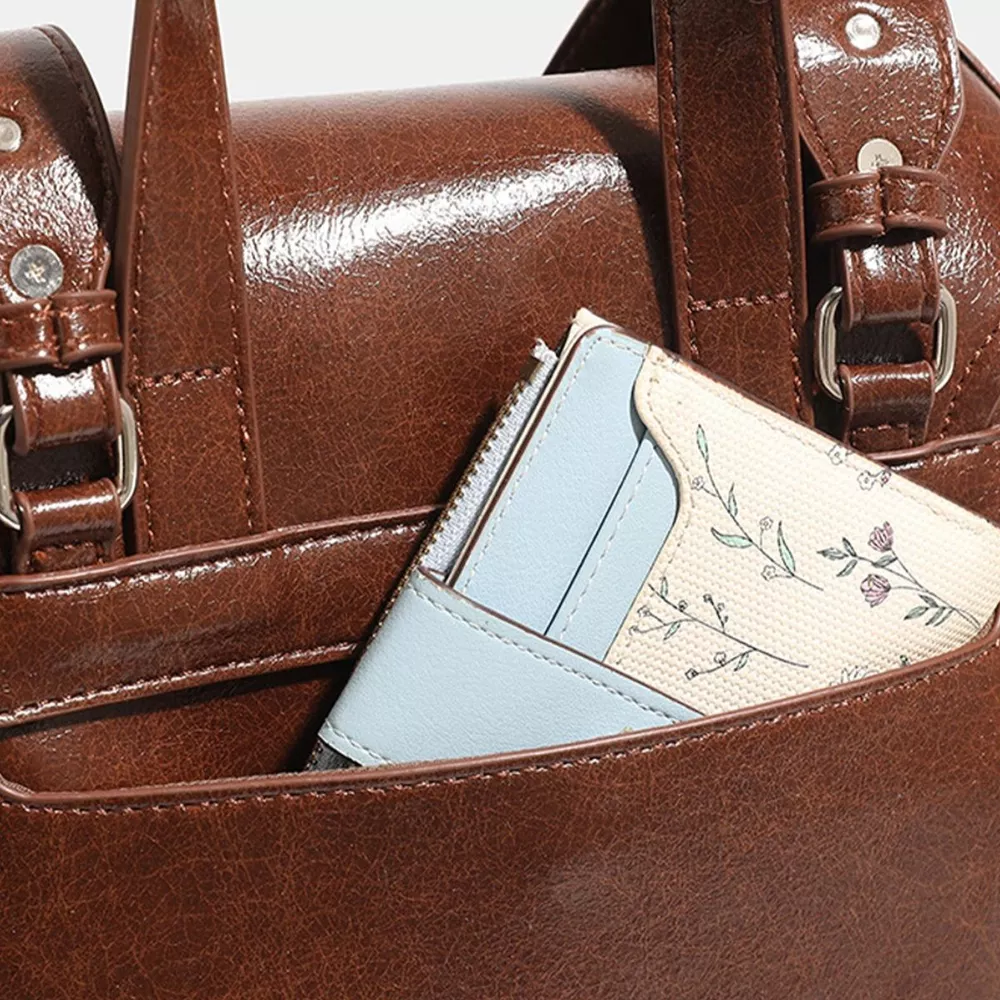 Vintage PU Leather Flap-Over Backpack Bag with Top Handle, image 7