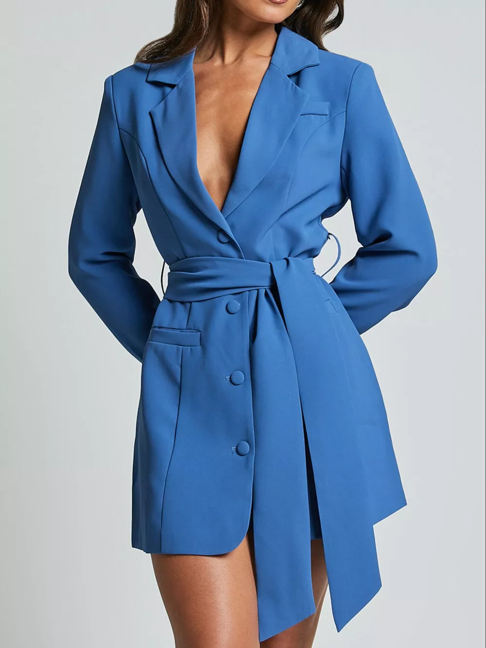 Lapel Collar Tie Waist Blazer, image 10