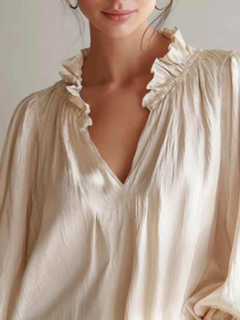 Frill Notched Long Sleeve Blouse, image 6