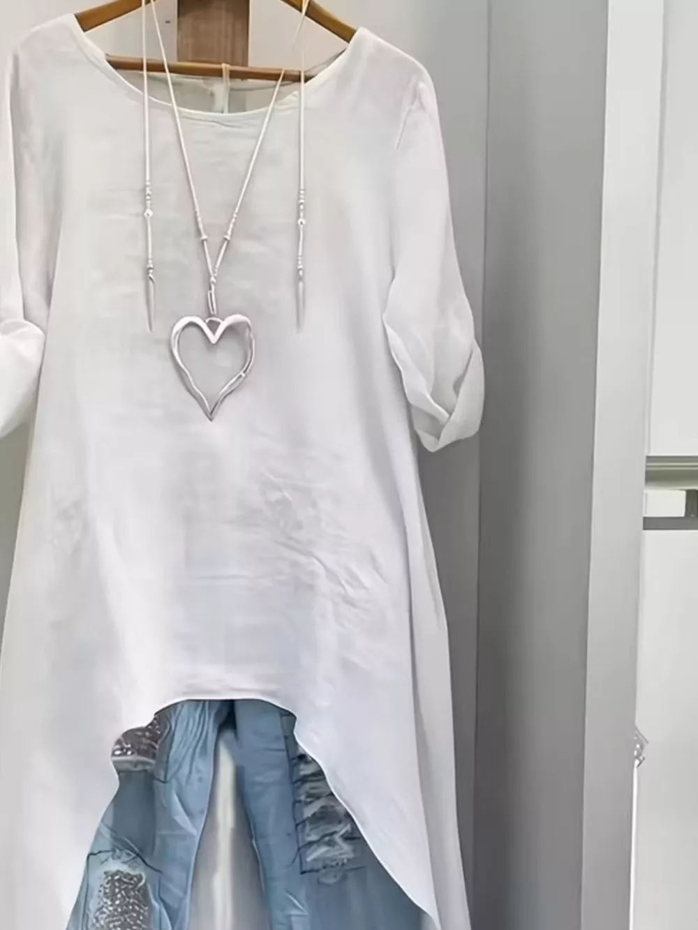 High-Low Hem Roll-Up Sleeves Blouse, image 7