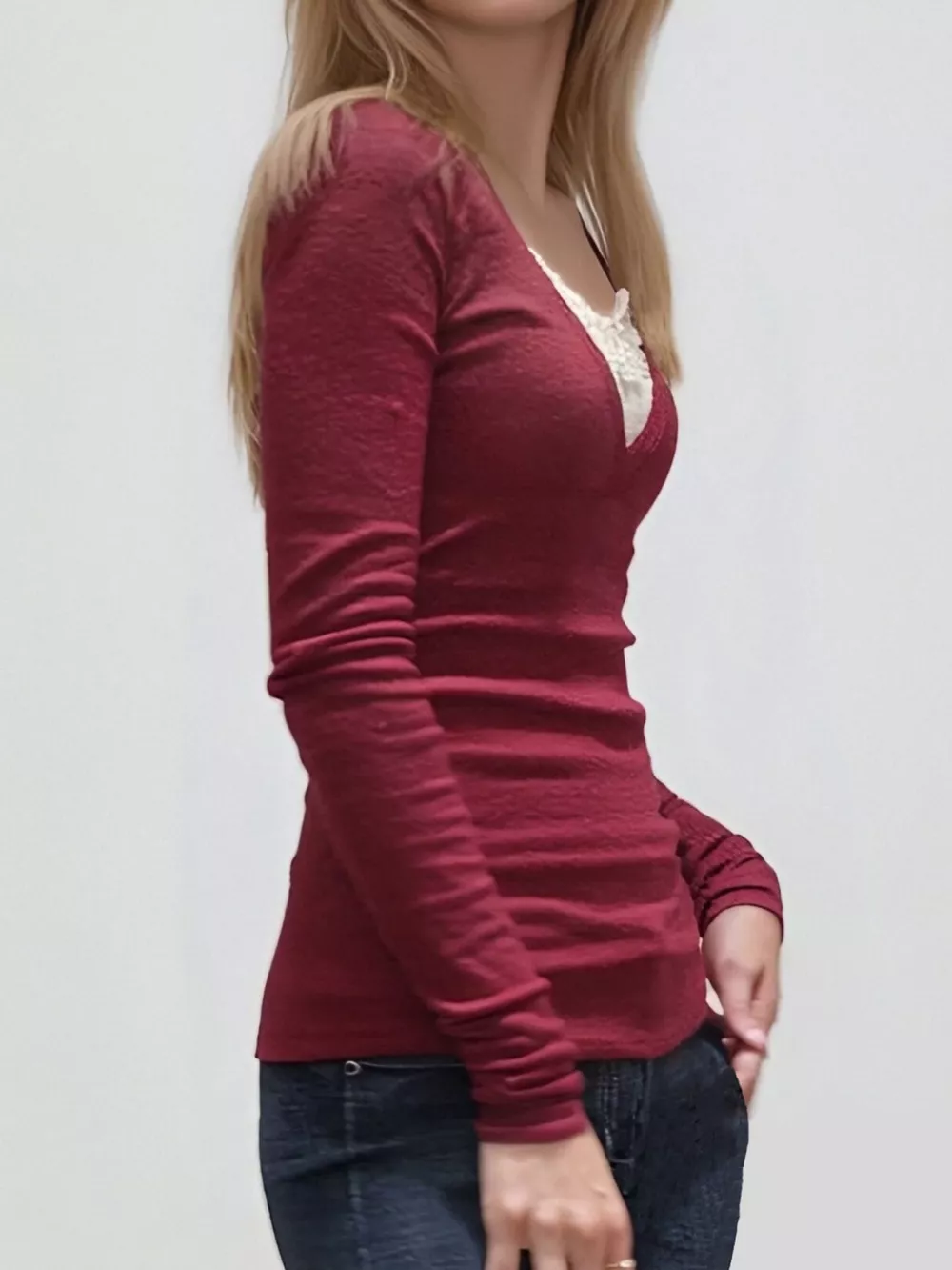 Long Sleeve T-Shirt with Lace Detail, image 4