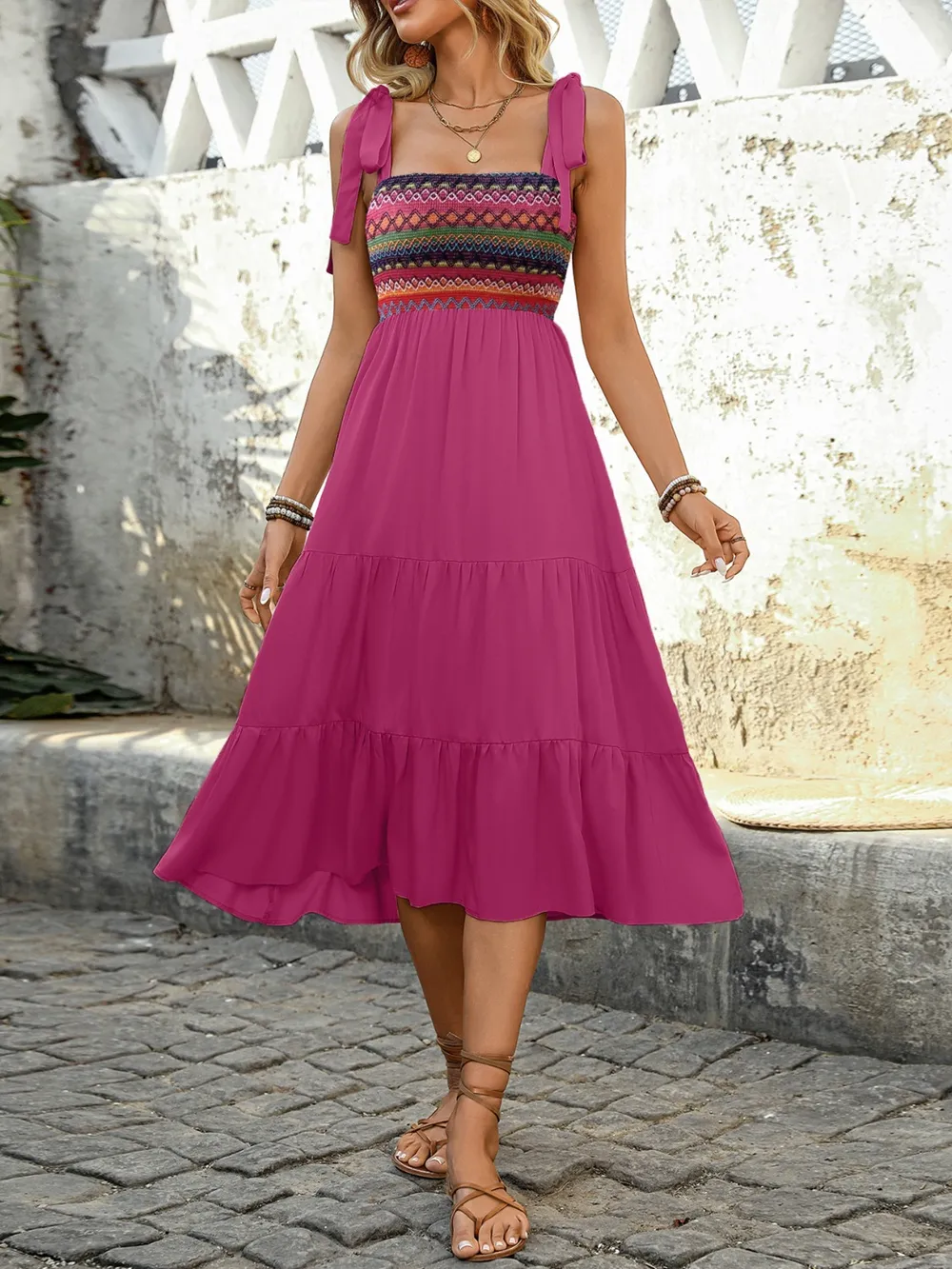 Tie Shoulder Tiered Midi Dress, image 10