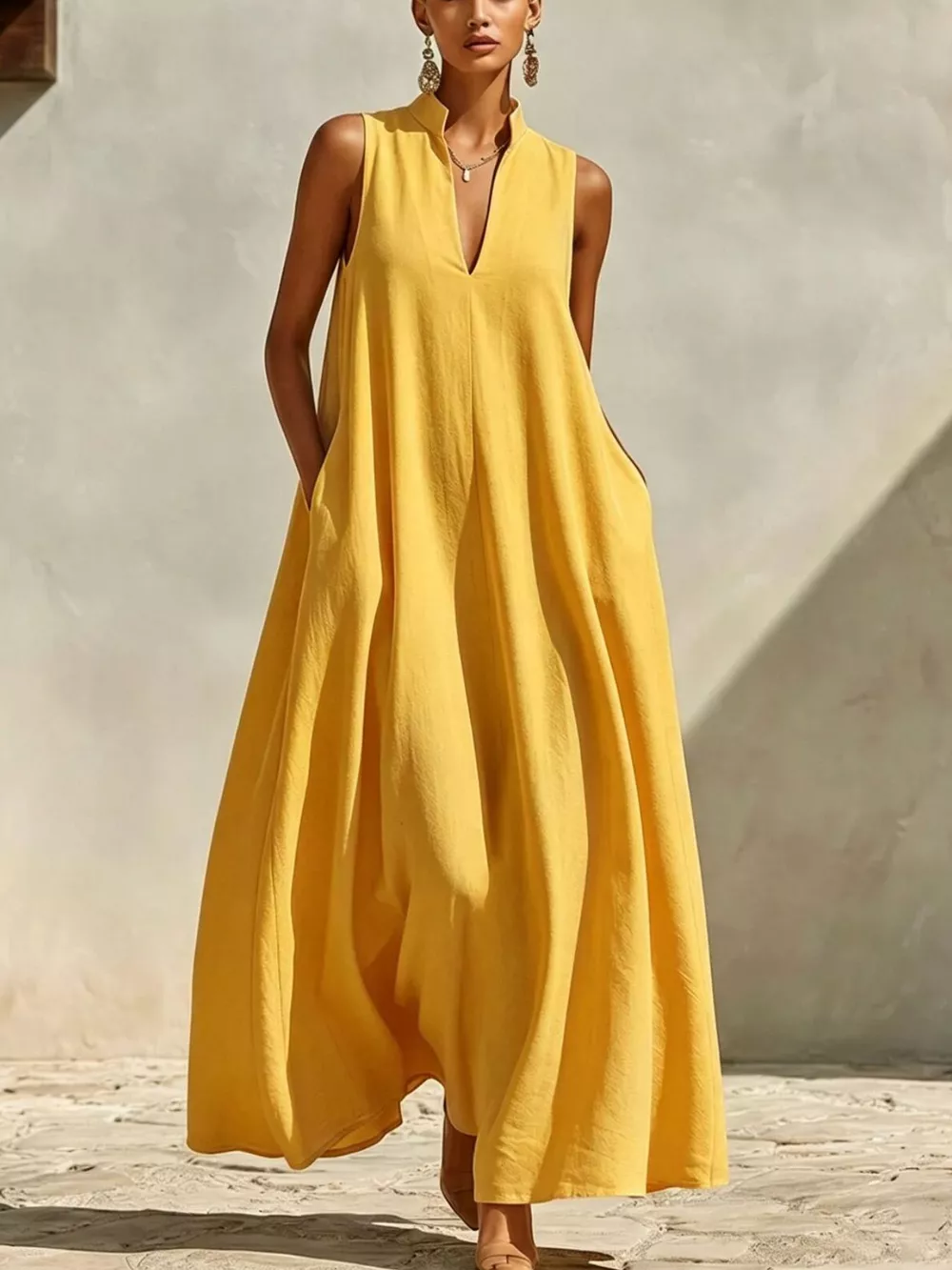Sleeveless Maxi Dress with Side Pockets