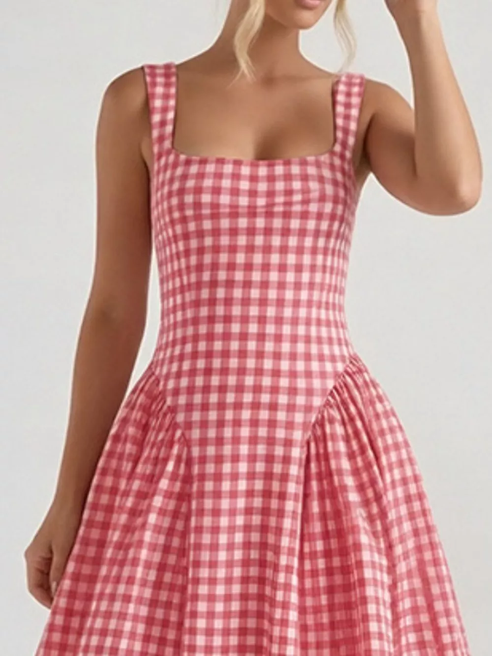 Full Size Plaid Square Neckline Midi Dress Plus Size, image 13