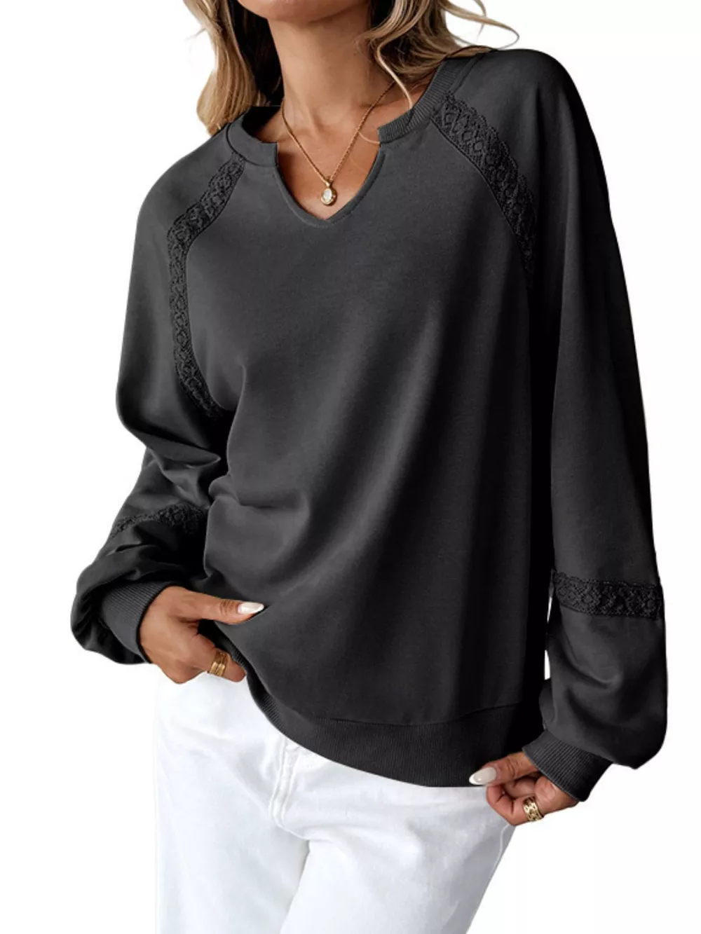 Notched Raglan Sleeve Sweatshirt, image 32